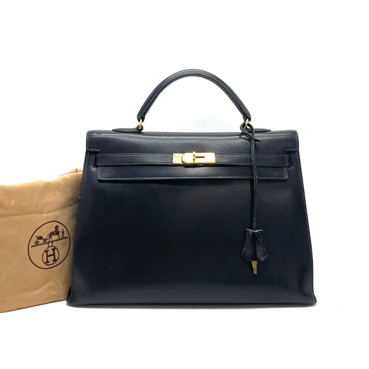 赫尔美斯 Hermes Kelly 35 盒式小牛手提包 手提包