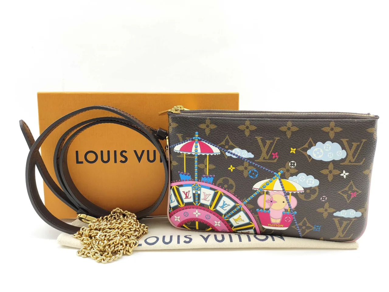 路易威登字母组合 PH-Louis Vuitton 字母组合 Vivienne Pochette 双拉链 M69744 棕色帆布袋