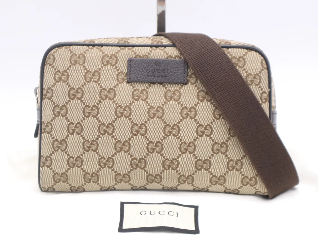 GUCCI 449174GG 帆布米棕色 SV 五金配件，带储物袋腰包