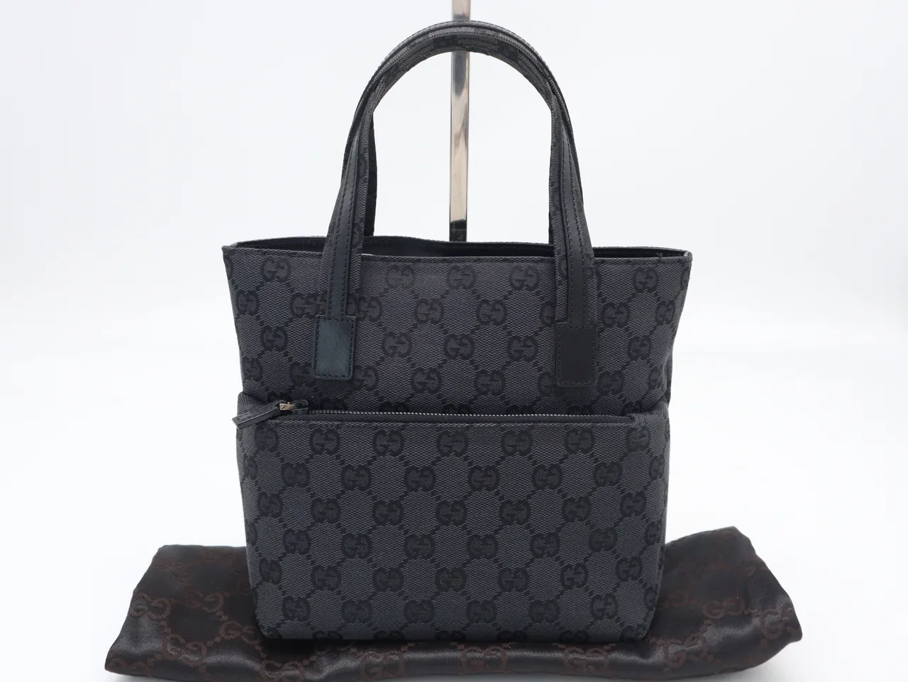 GUCCI 002・1079GG 帆布皮革帆布 黑色带防尘袋手提包