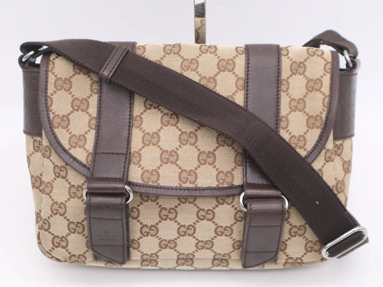GUCCI 145858GG 帆布打孔邮差米色棕色单肩包