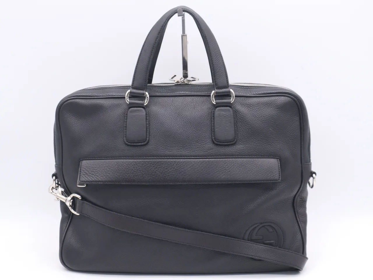 GUCCI 322057 带肩带的皮革公文包 黑色 SV 五金手提包