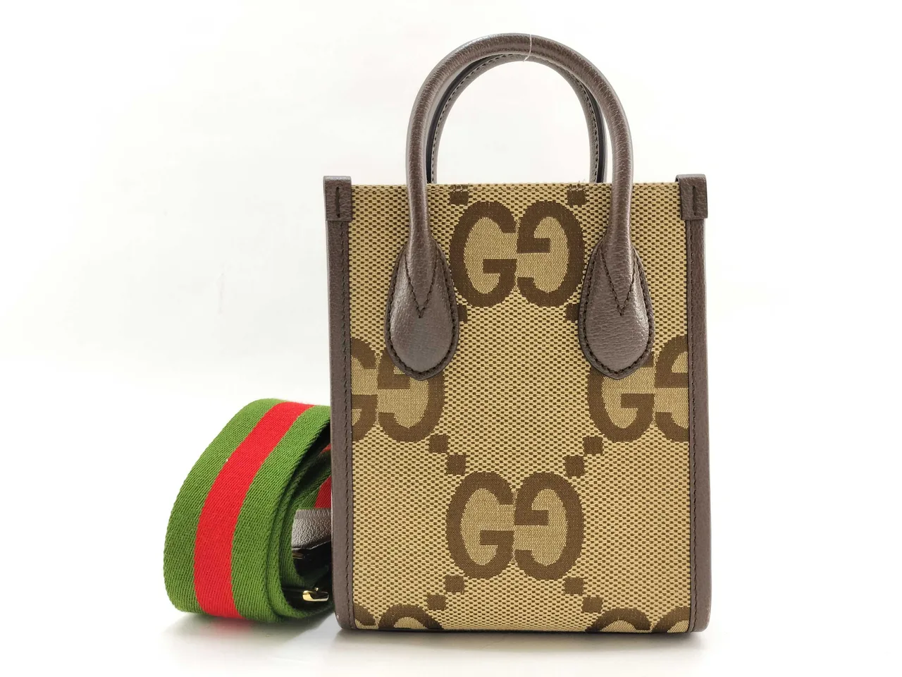 GUCCI GG Gucci Jumbo GG 帆布 x 皮革双向手提包 棕色699406 手袋