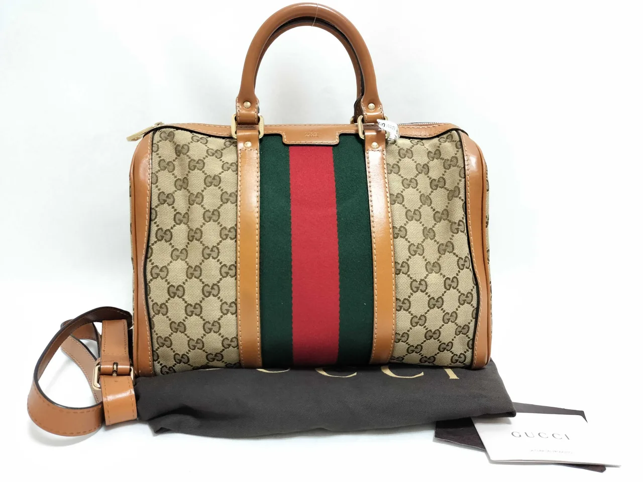 GUCCI GG 帆布 PH-Gucci GG 帆布 x 皮革双向手袋 棕色手袋