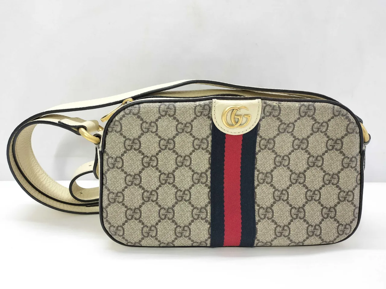 GUCCI GG Supreme SG-Gucci GG Supreme Ophidia PVCx 皮质单肩包 米色 x 白色681064 单肩包
