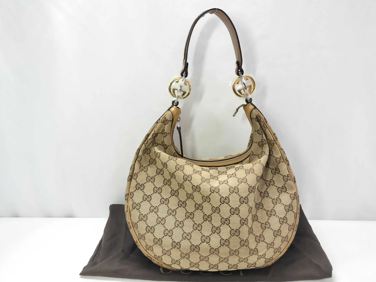 GUCCI GG 帆布 SG-Gucci GG 帆布帆布及皮革单肩包 Beigexbronze 232962 肩包