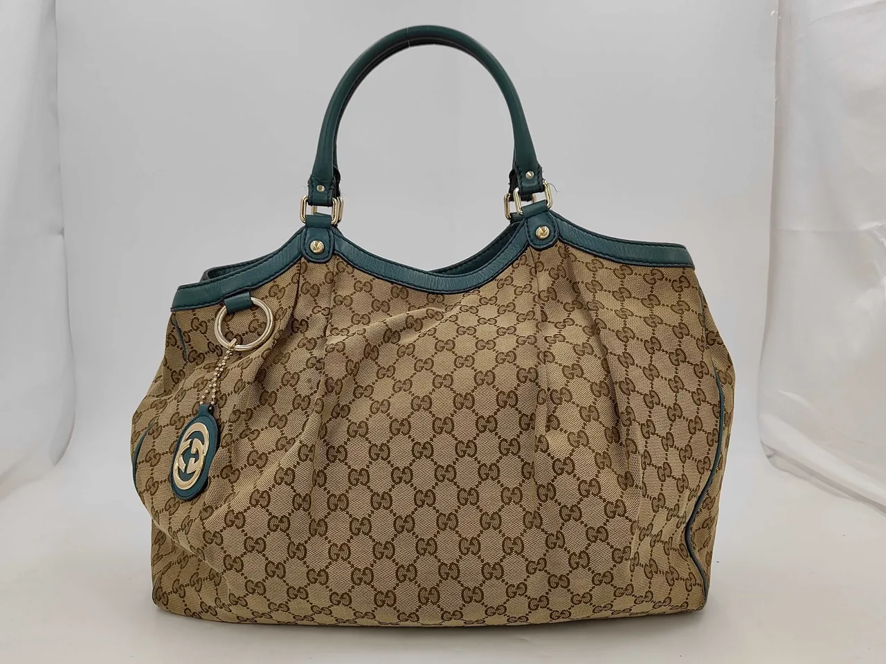 GUCCI Gucci 帆布 x 皮革 GG 帆布绿色手提包