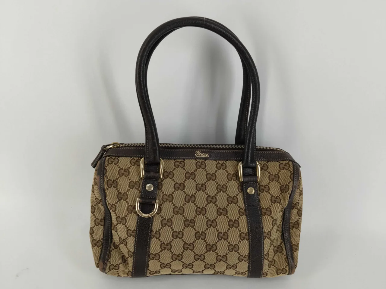 GUCCI GG 帆布 GG 帆布 Abby D-Ring 130942 深棕色手袋 迷你波士顿包 手袋