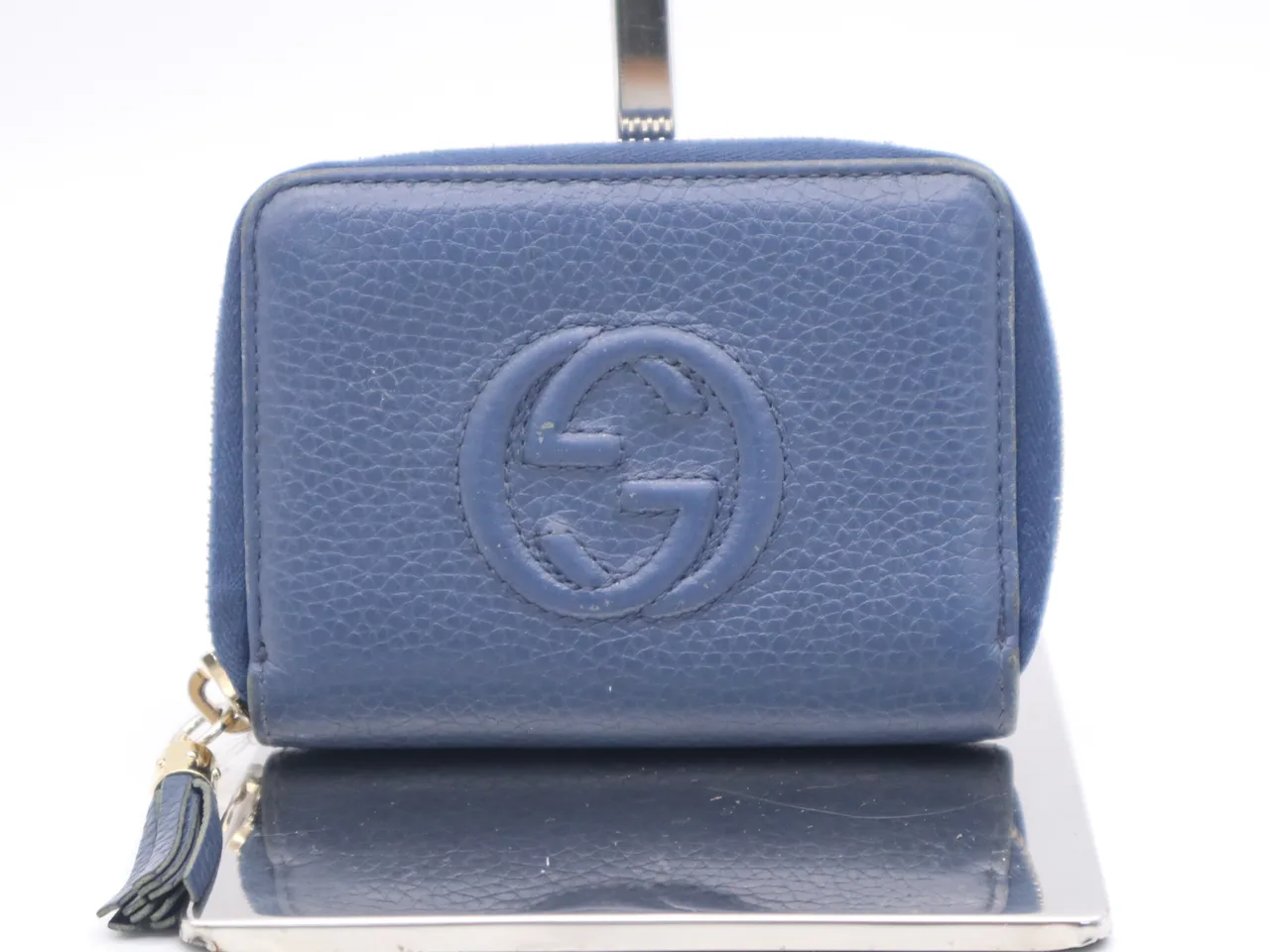 GUCCI 598209 Soho 皮革硬币盒蓝色，带盒钱包