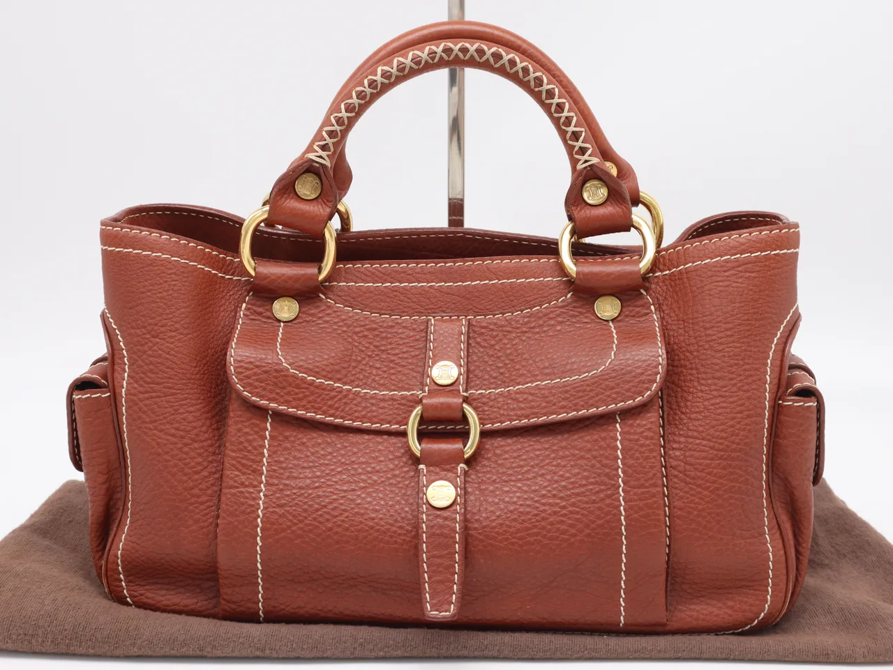 CELINE 皮革手提包棕色带储物袋 手袋