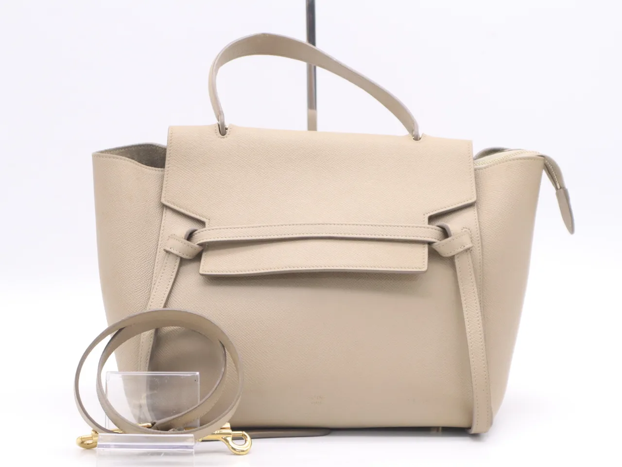 CELINE 皮带包 米色带肩带手袋