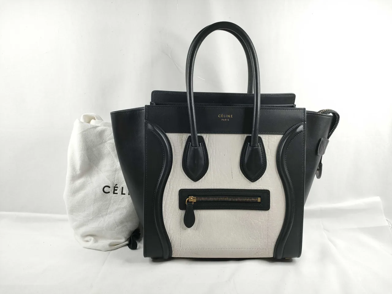 CELINE行李微型购物者皮包 白色 x 黑色手提包