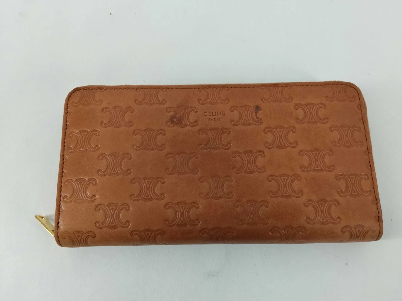 CELINE Triomphe米色圆形拉链钱包