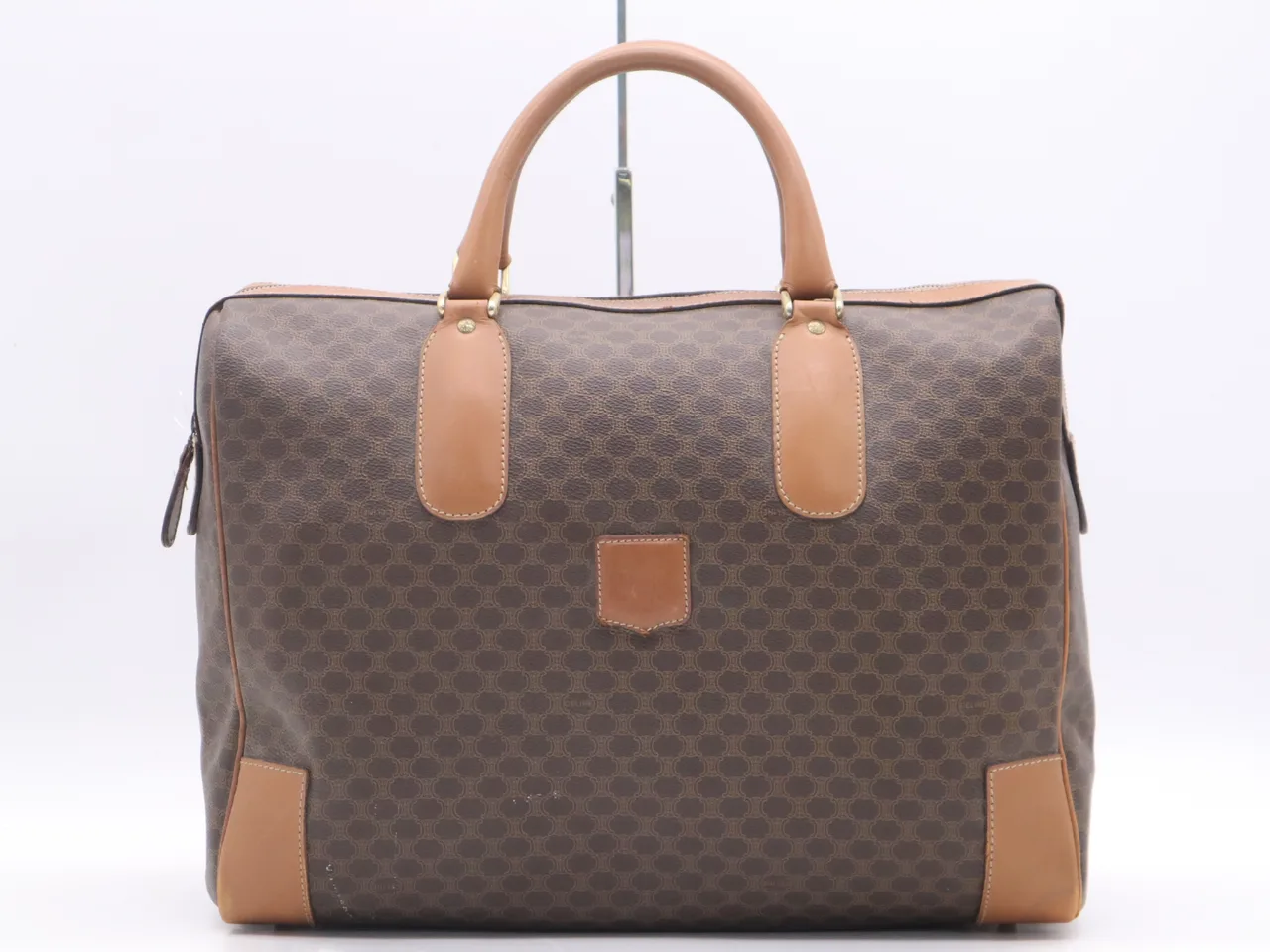 CELINE PVC x 皮革碎石纹波士顿包 GD 五金棕色波士顿包