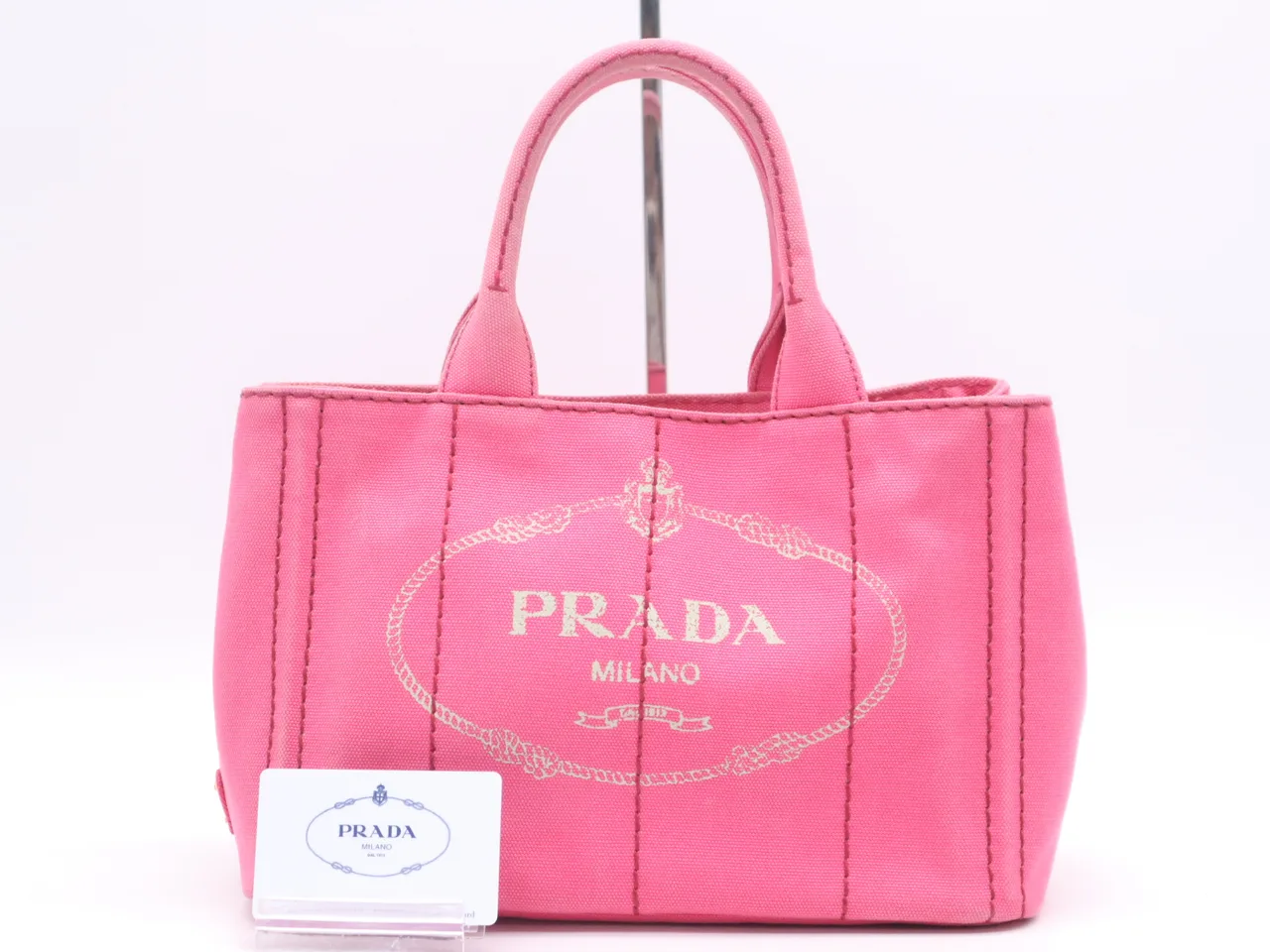 PRADA帆布Kanapa托特粉色保修卡附赠手提包