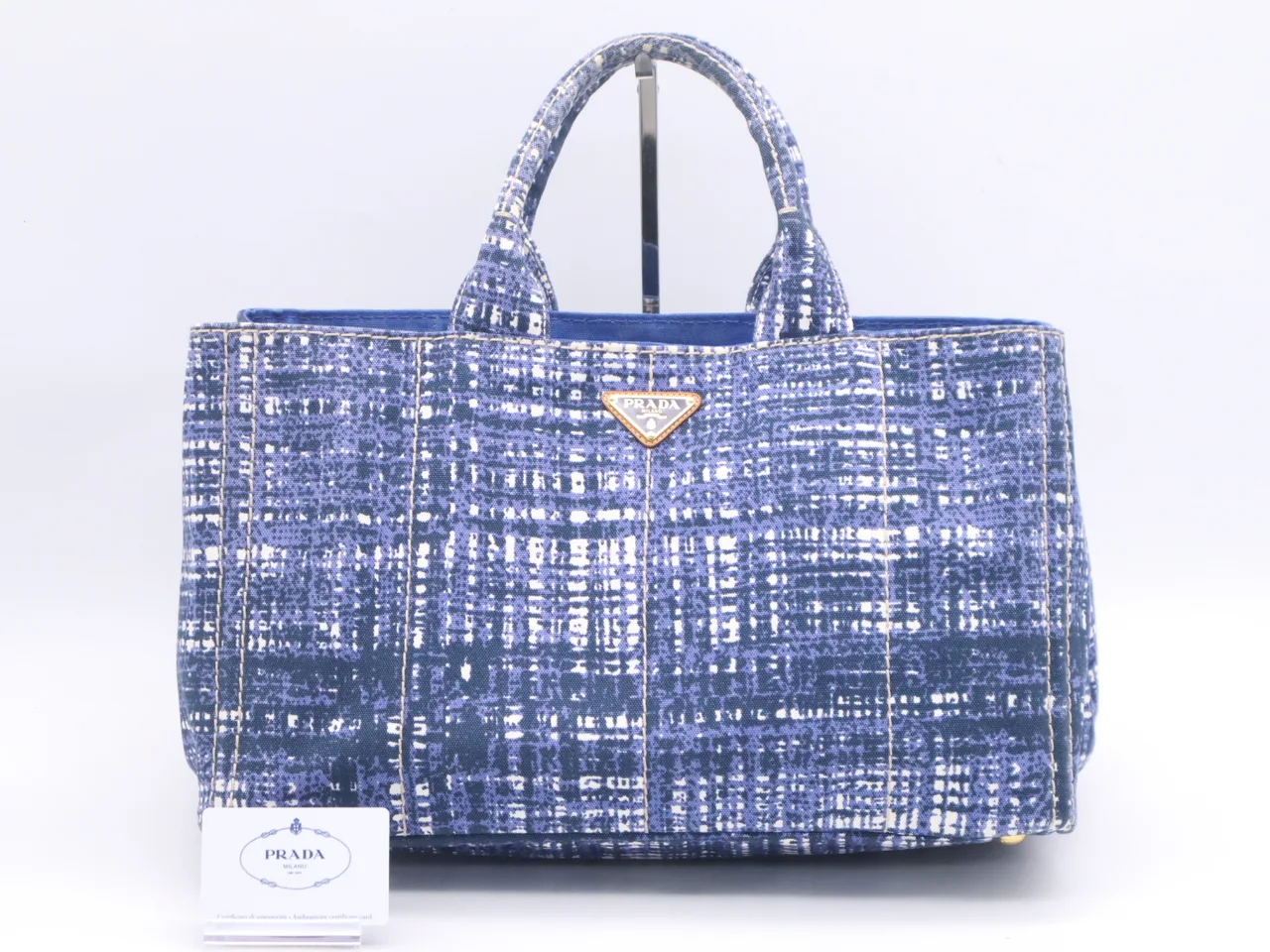 PRADA 帆布卡纳帕 L 尺码 蓝黑白 保证卡托特包