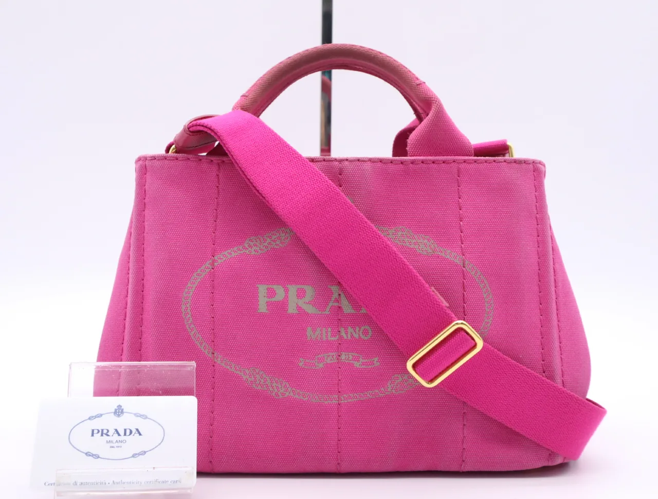 PRADA B2439G 帆布 Kanapa 2WAY 迷你手提包 粉色带肩带手提包