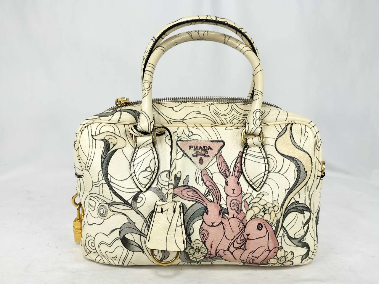 PRADA PRADA Prada 双向兔兔迷你波士顿手提包