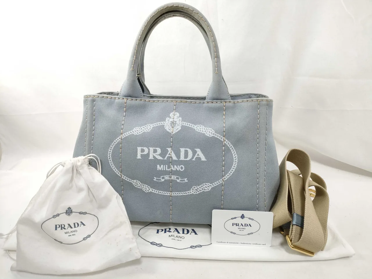 PRADA Kanapa 帆布 x 皮革双向手提包 海军蓝 1BG439 手提包