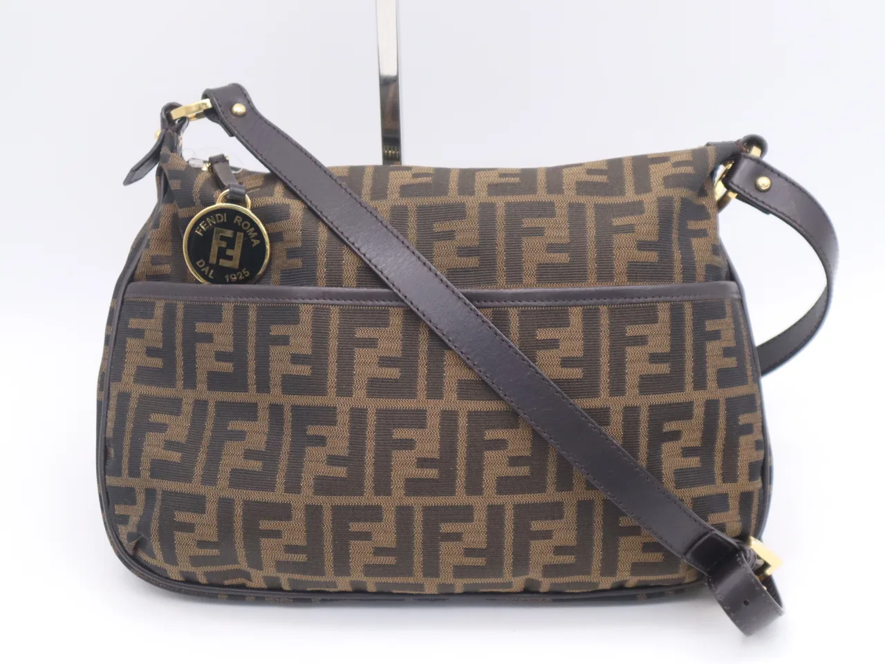 FENDI 帆布/皮革 Zukka 棕色黑色单肩包