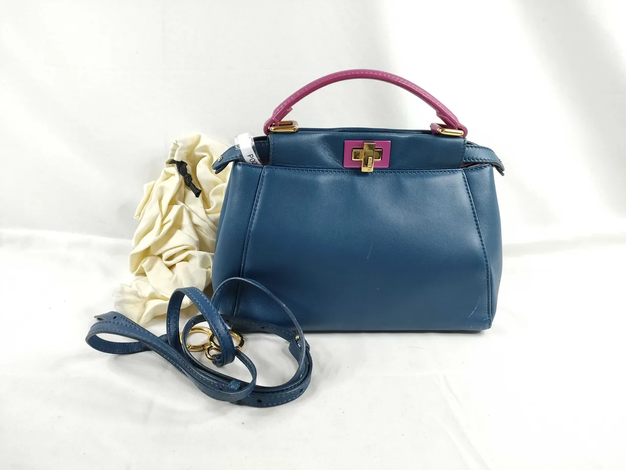 FENDI PH-Fendi 蓝色皮革迷你藏猫猫包