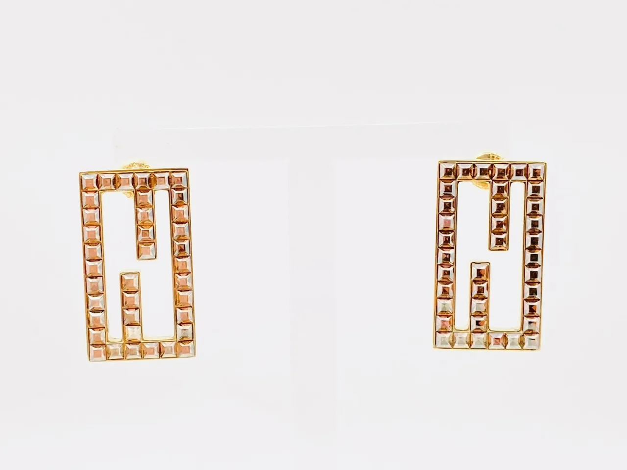 FENDI FF 标志 法棍水钻矩形方形金耳环